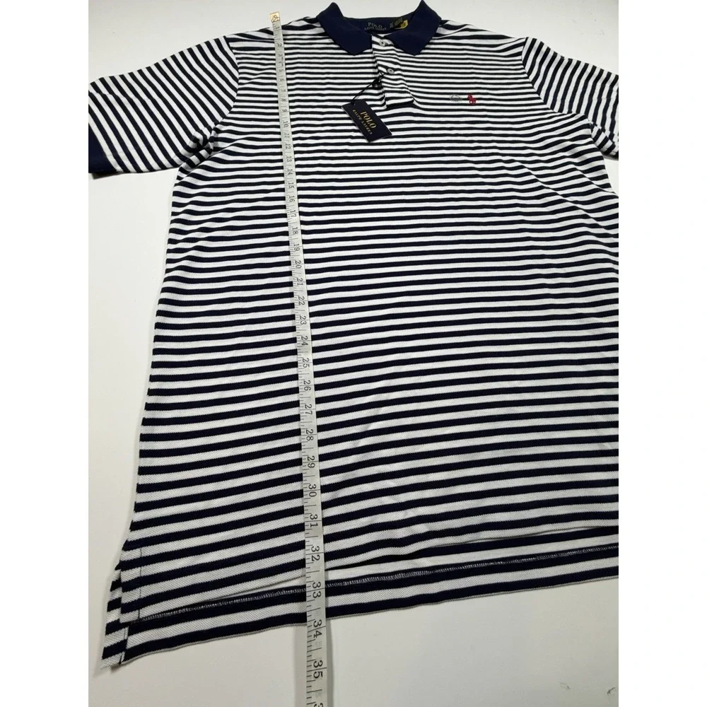 Polo Ralph Lauren Men's Size XLT White Navy Striped Short Sleeve Polo Shirt NWT